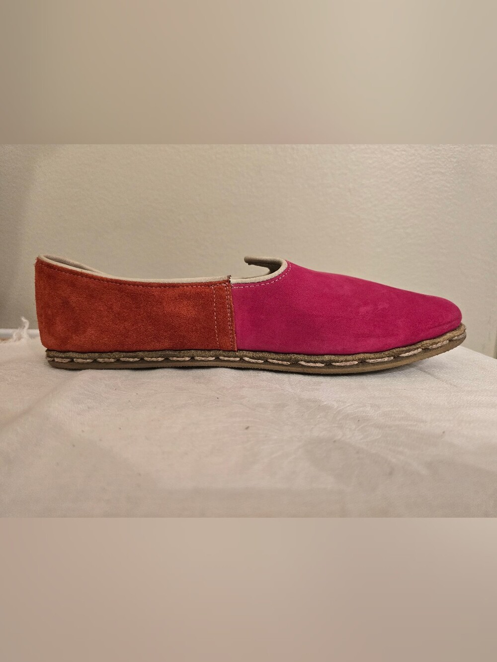 Sabah Unisex Suede Slip-On Loafers in Fuchsia & Rust Size 43 In Excellent Cond - Picture 4 of 8